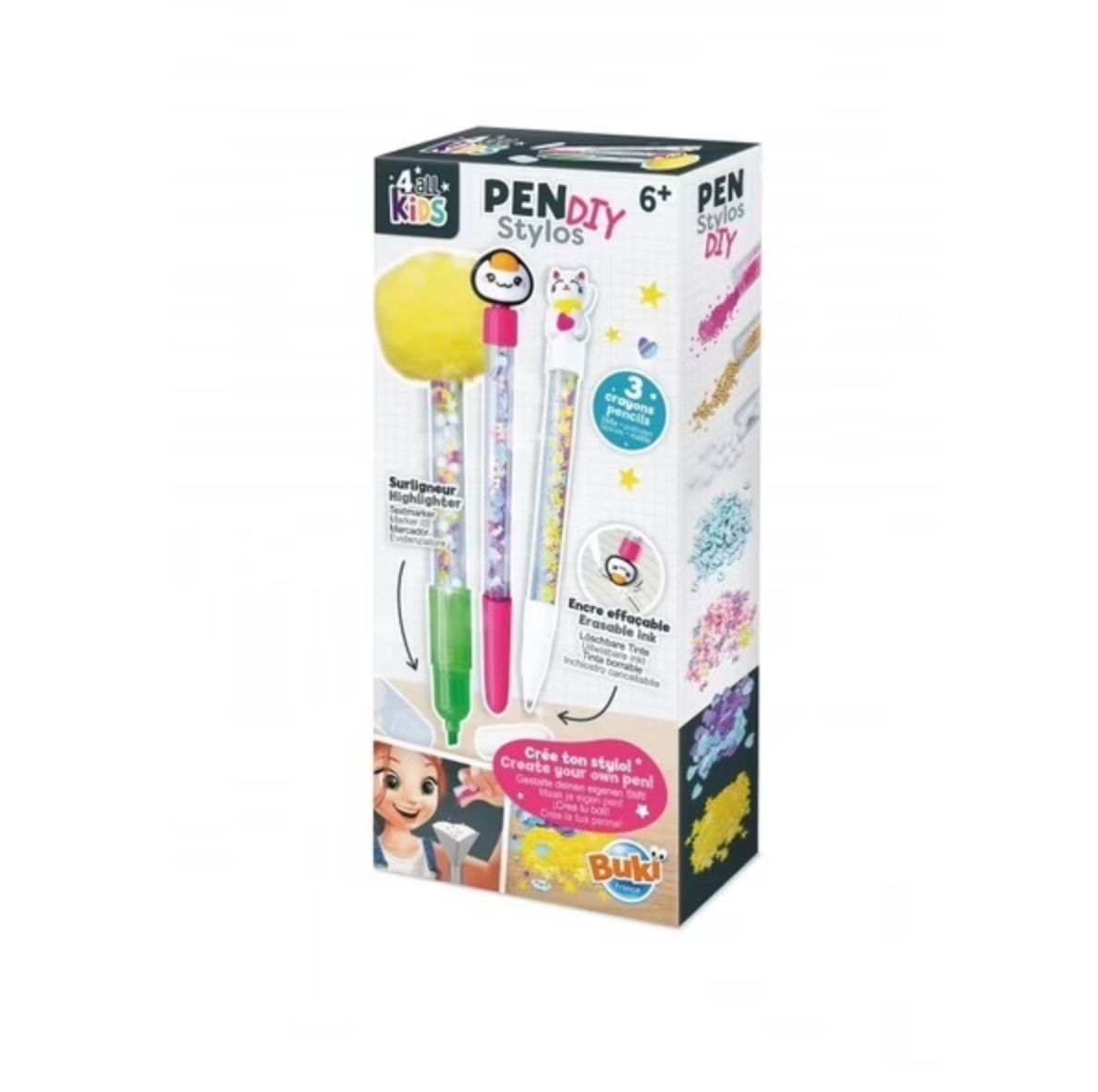 Buki France 4 All Kids Kawaii Pen DIY Activity Kit, 6+ Years