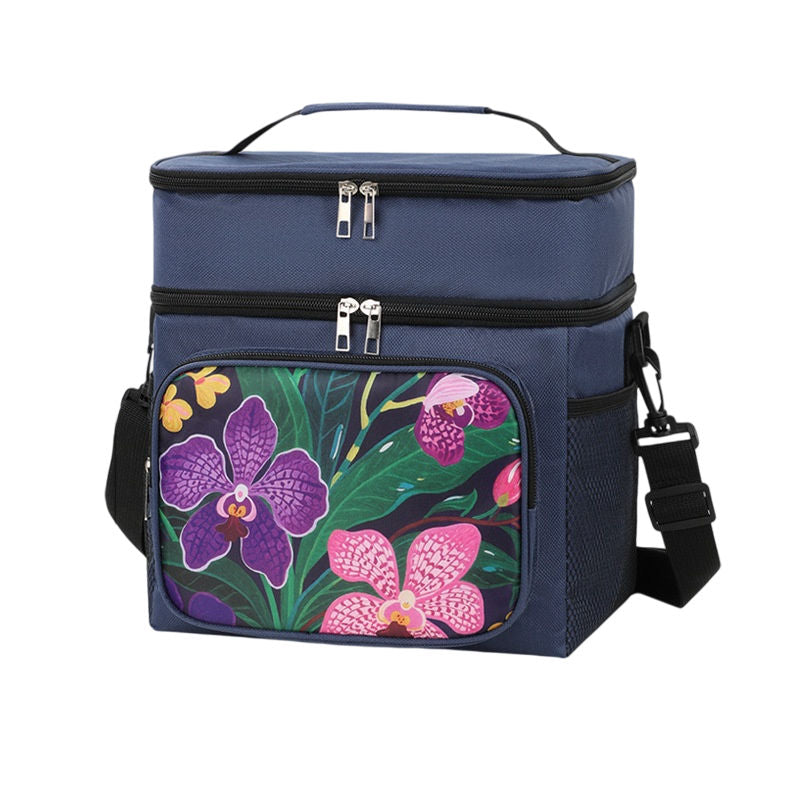 Double Layer Insulated Bento Cooler Bag with Shoulder Strap
