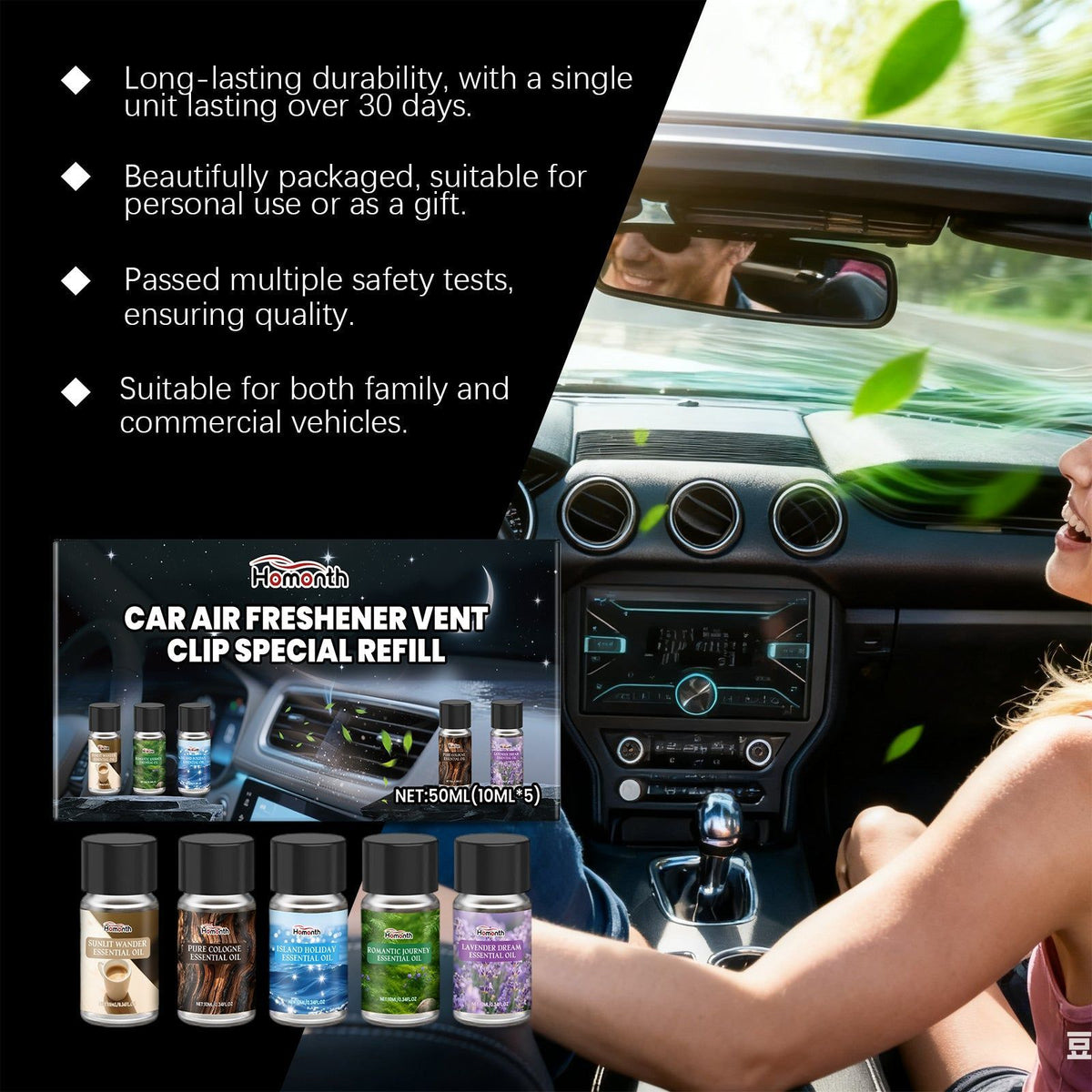 Car Air Freshener Set, Natural Fresh Air, Long-lasting Fragrance, Odor Eliminator ,1 set