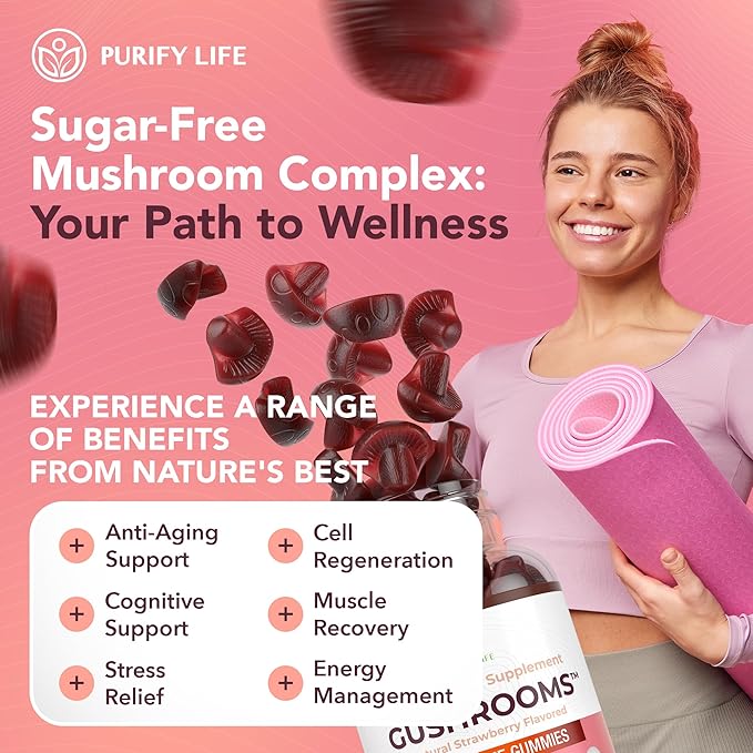 Purify Life Sugar-Free Gushroom Complex Gummies 60 (Natural Strawberry Flavour)