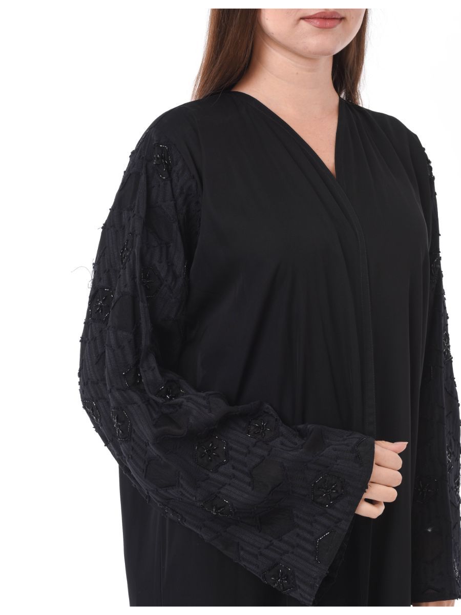 MOiSTREET Black Abaya with Hand Work