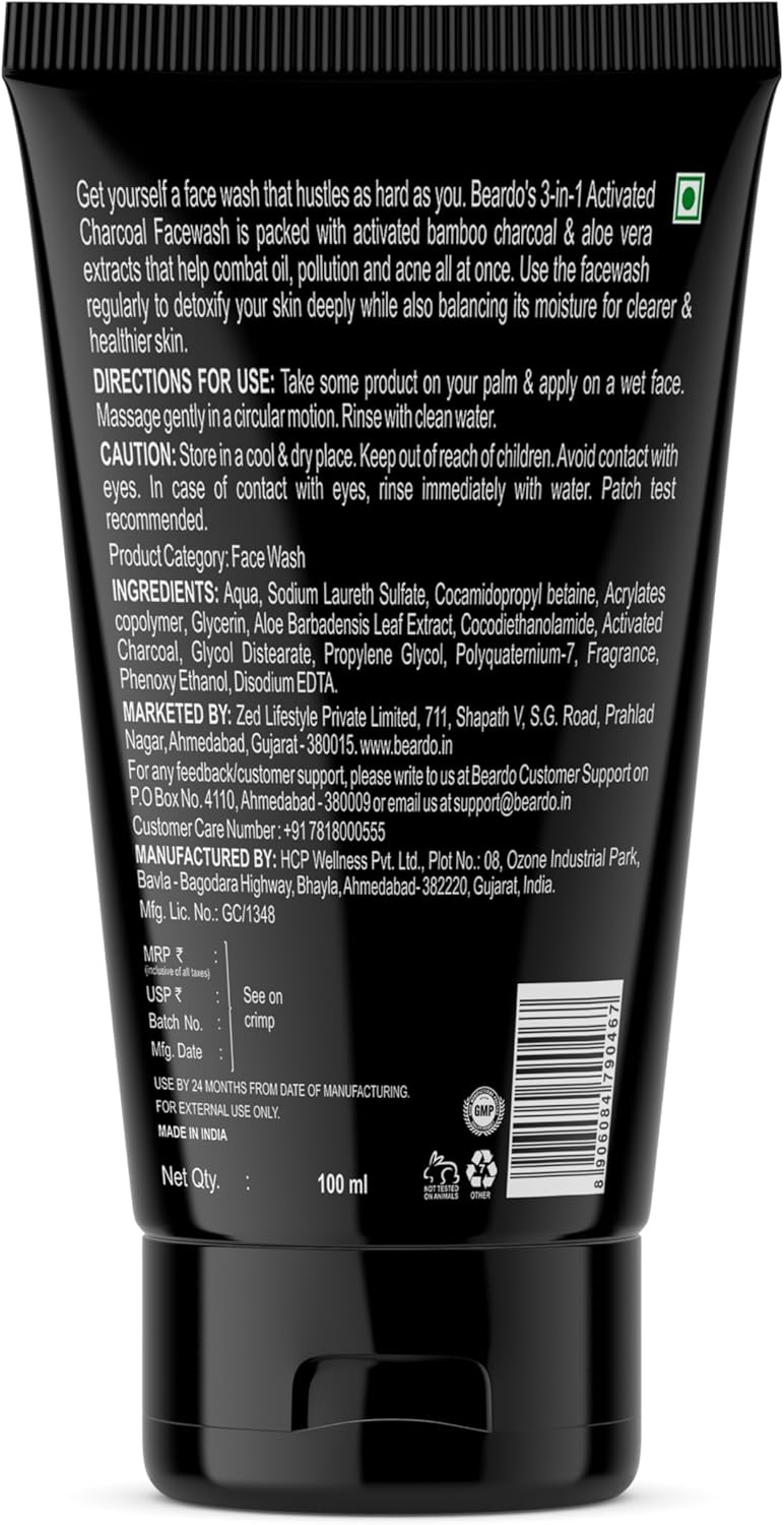 Beardo Activated Charcoal Face Wash 50 dia 100ml