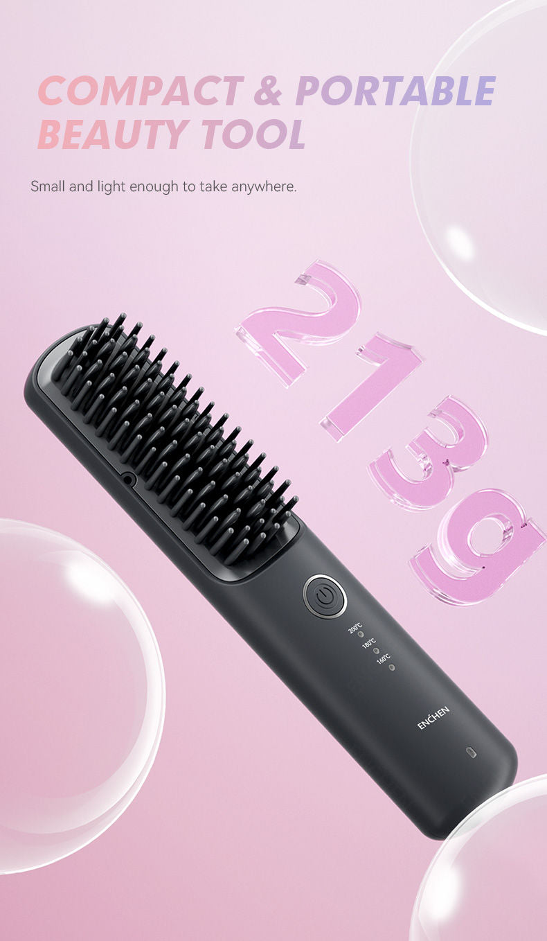 ENCHEN H6 Cordless Hair Straightener Brush, 2-in-1 Ionic Styling Comb, Ceramic Heating, USB-C Rechargeable