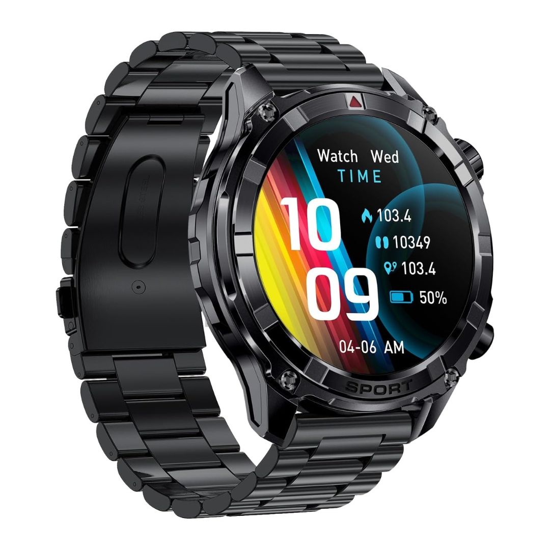 Xcell Elite6 Smartwatch, 1.52inch HD Display, Bluetooth Calling, Wireless Charging, Flashlight, Heart-Rate, Black