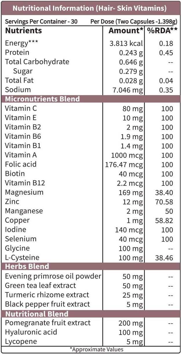 Neuherbs Hair-Skin Vitamins with Hyaluronic Acid Capsules 60