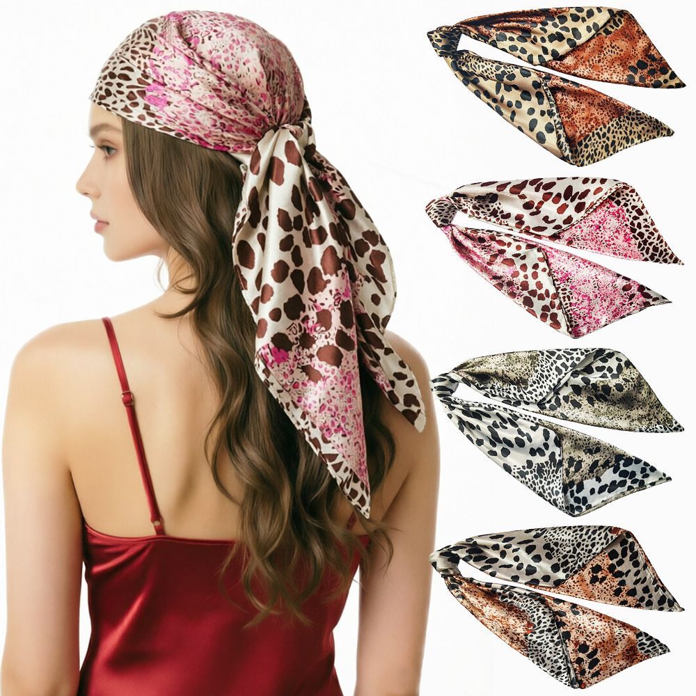 4Pcs Leopard Print Satin Silk Scarf Set - 90x90cm Large Square Head Wrap