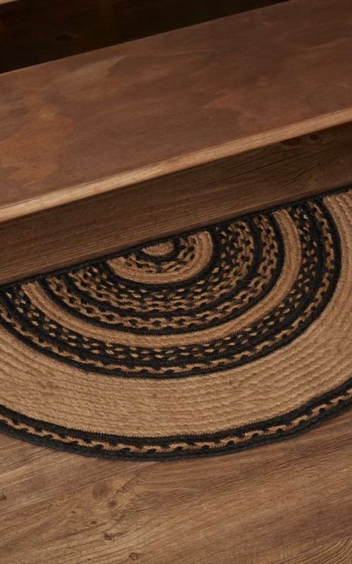 Reversible Braided Doorway Rug Eco-Friendly Half Circle 33" L for All Seasons (Beige/Black)
