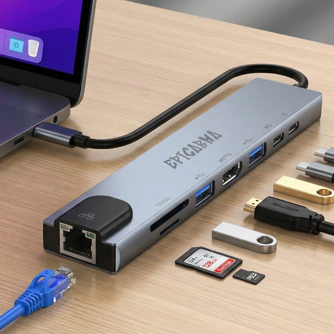 EPICARMA 8-in-1 USB-C Multiport Hub, Gray