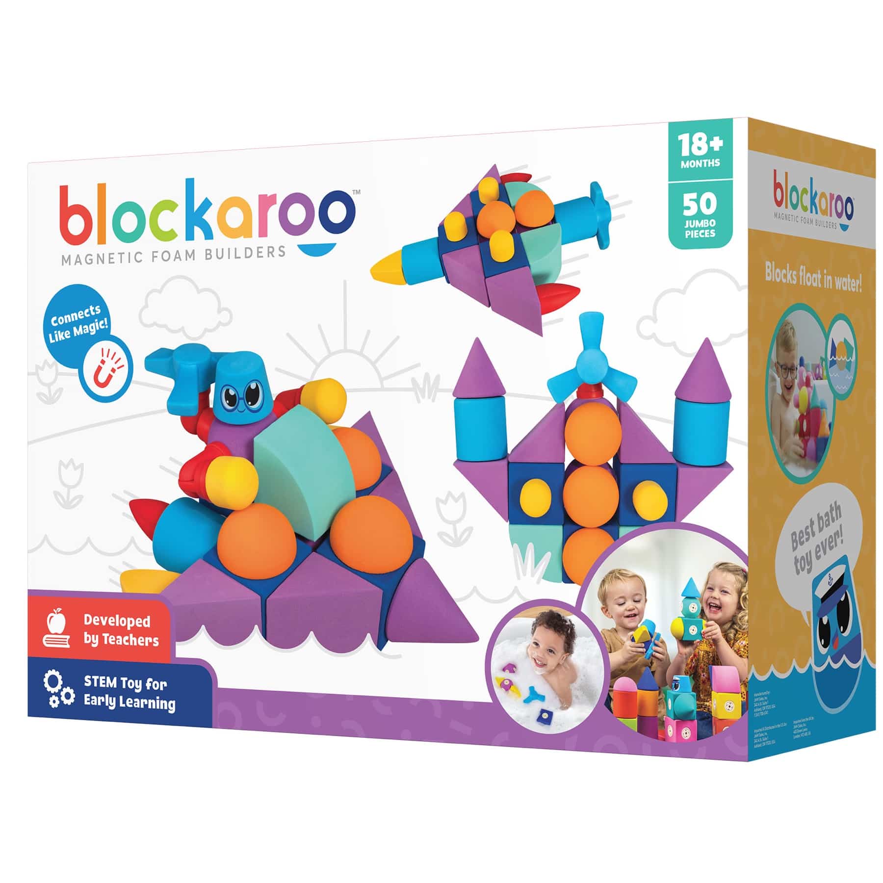 Blockaroo Magnetic Foam Builders Set (50 Pieces), 1+ years