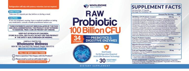 Wholesome Wellness Raw Probiotics 100 Billion CFU Organic 30 Tablets