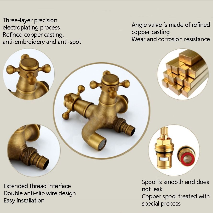 Copper Antique Washing Machine Faucet one Point two Pairs Single Cold 4 Points Faucet Antique Washing Faucet