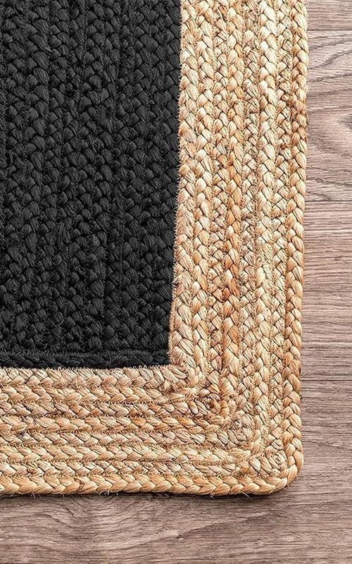 Handmade Braided Natural Jute Inner Black With Natural Border Floor Area Runner Rug