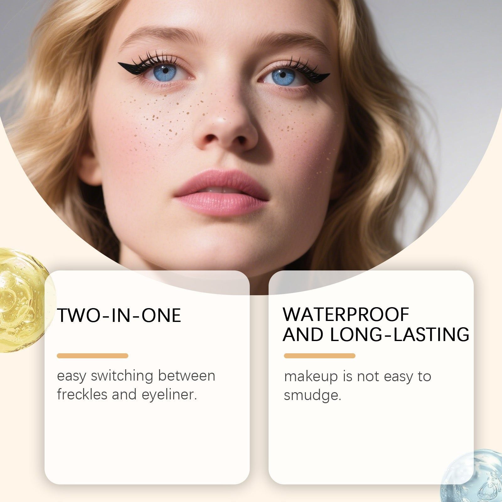 2-in-1 Waterproof Eyeliner Freckle Pen, Natural Makeup, Smudge-Proof, Beauty Products ,3.2ml