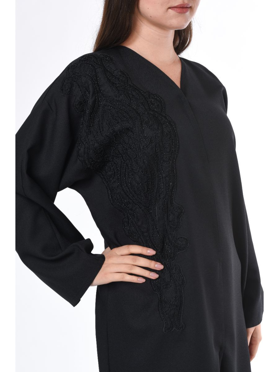 MOiSTREET Black Abaya with  Patchwork Detail