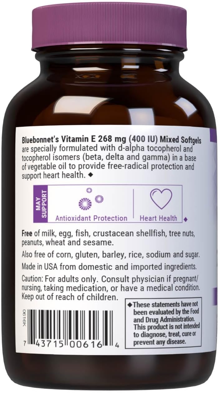 Bluebonnet Nutrition Vitamin E 400 IU 50 Softgels, 50 Servings