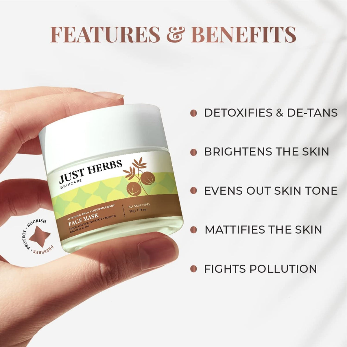 Just Herbs Ayurvedic Vitamin C Face Pack & Mask - 50Gm