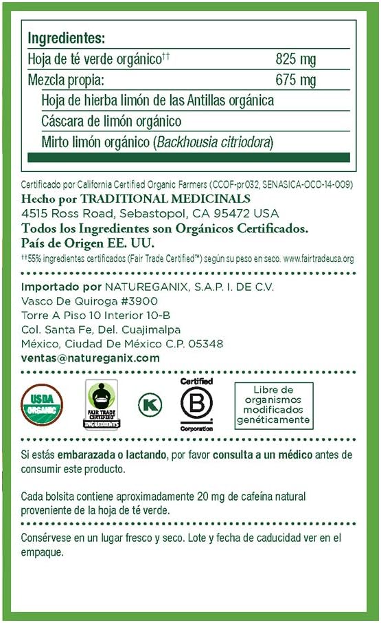 Traditional Medicinals Green Tea Lemongrass 16 Teabags