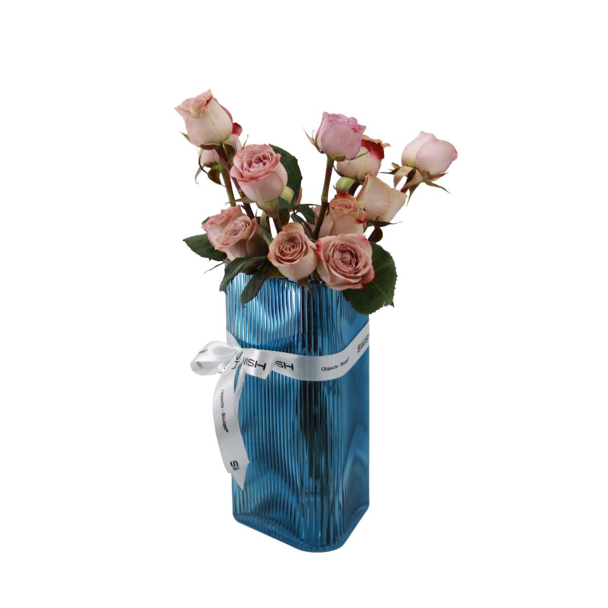 Modern Fluted Vibrant Blue Glass Column Vase