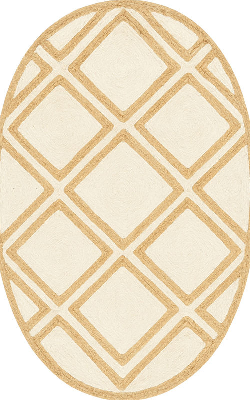 Oval Geometric Jute Rug in Ivory & Natural | Modern Minimalist Area Carpet
