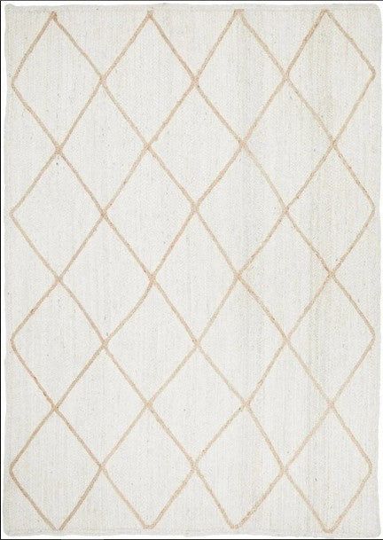 Geometric Natural Jute Floor Area Rug Rug in Ivory & Natural | Handmade Diamond Pattern Area Carpet