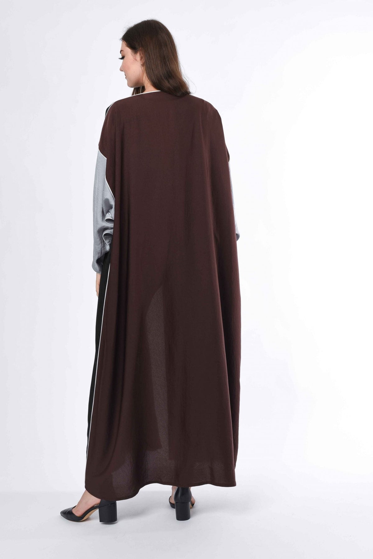 MOiSTREET Grey Brown Abaya with Hand Buck Stitch