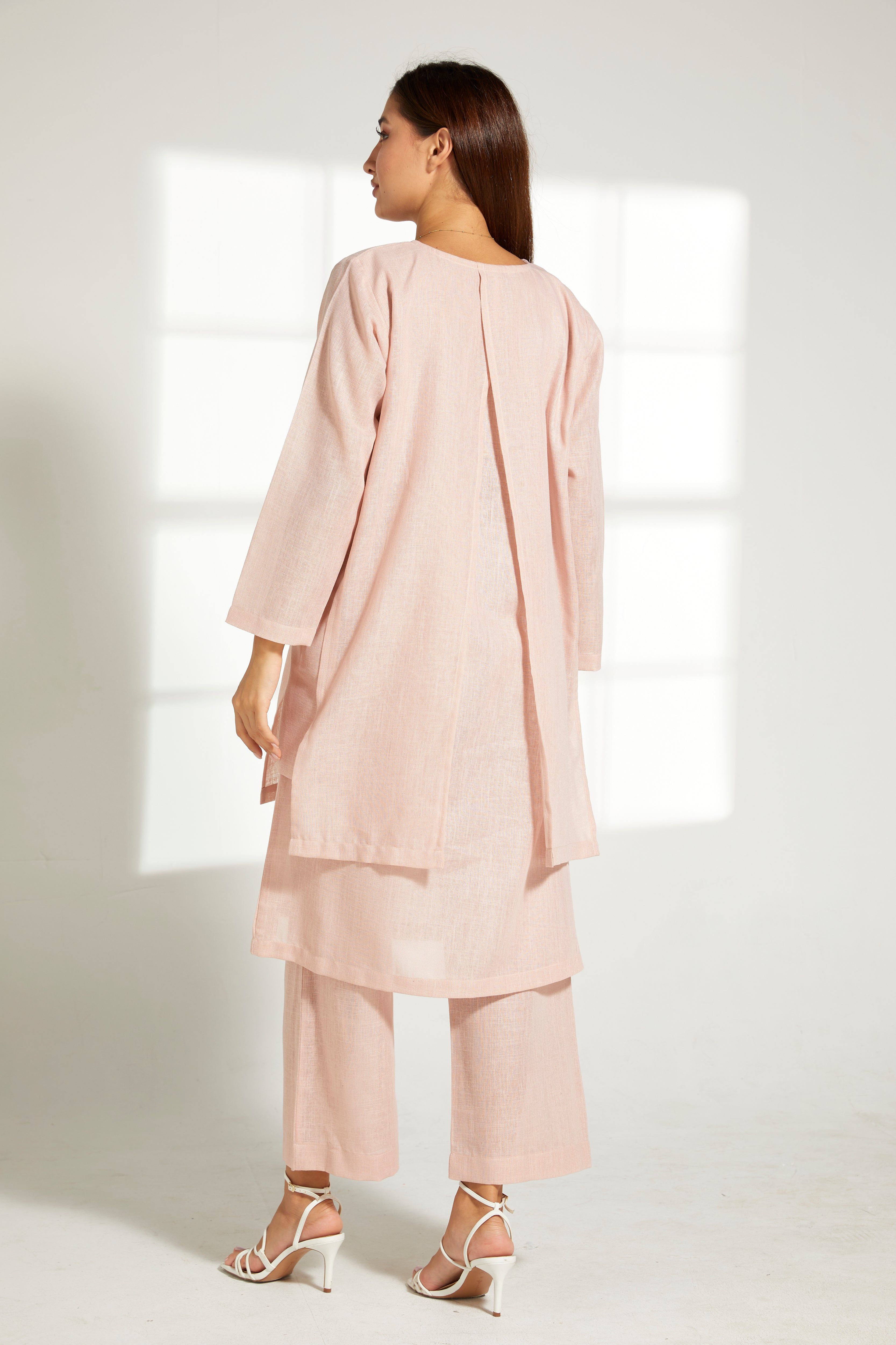 MOiSTREET Peach Linen Fabric Top and Pants Set