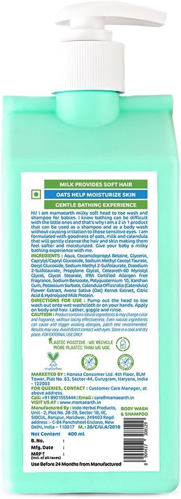 Mamaearth Baby Milky Soft Head To Toe Wash 400ml