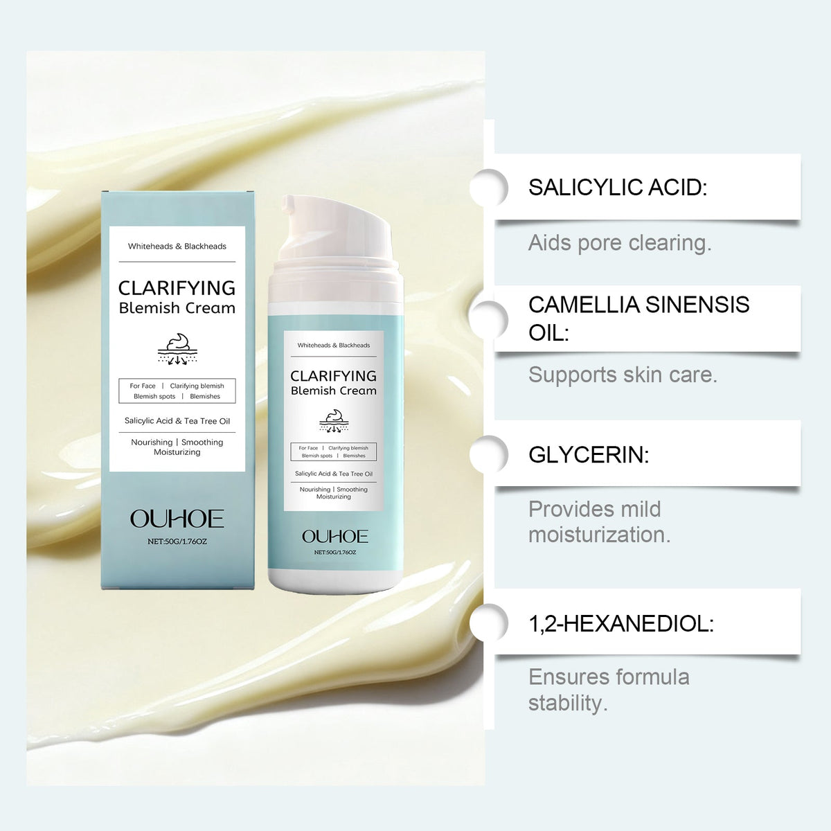 Acne-Prone Facial Care Cream, Gentle Nourishing, Oil Control, Clear Skin Solution ,50g
