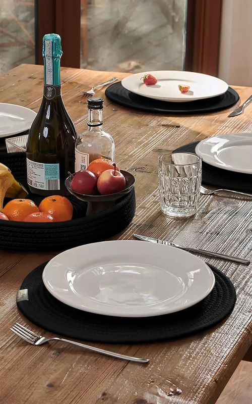 Set of 4 Woven Cotton Rope Round Placemats for Plates
