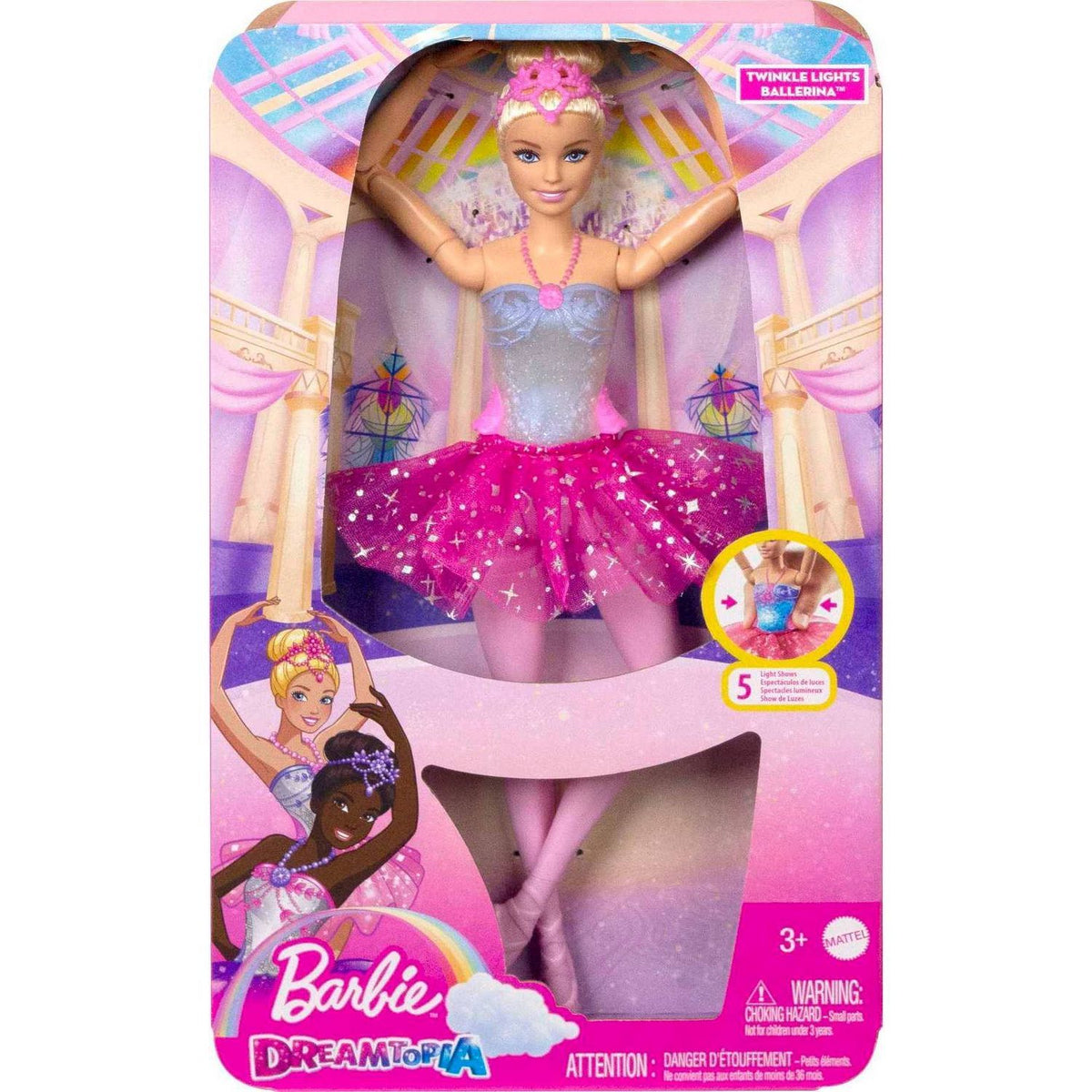 Barbie Dreamtopia Twinkle Lights Ballerina Doll, Blonde Hair with Light-Up Feature, Pink Tutu & Royal Headband