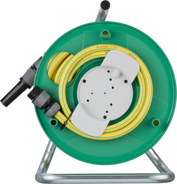 BRENNENSTUHL 1237130 Water hose reel with 20 meter (spraying nozzle, water stop, top connector), portable water hose reel for outdoors, hose colour: green