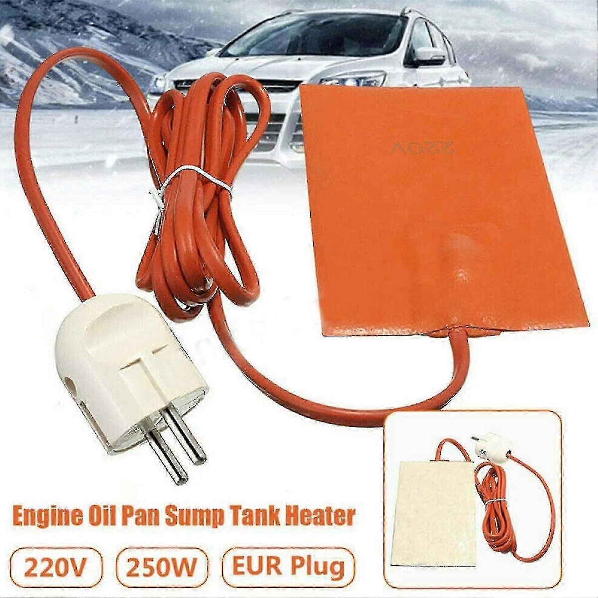 Orange 250w Car Engine Heater Oil Pan Tank Heater Pad Universal Silicone Heater Pad Engine Oil Pan Sump Tank Heater Pad With Eu Plug
