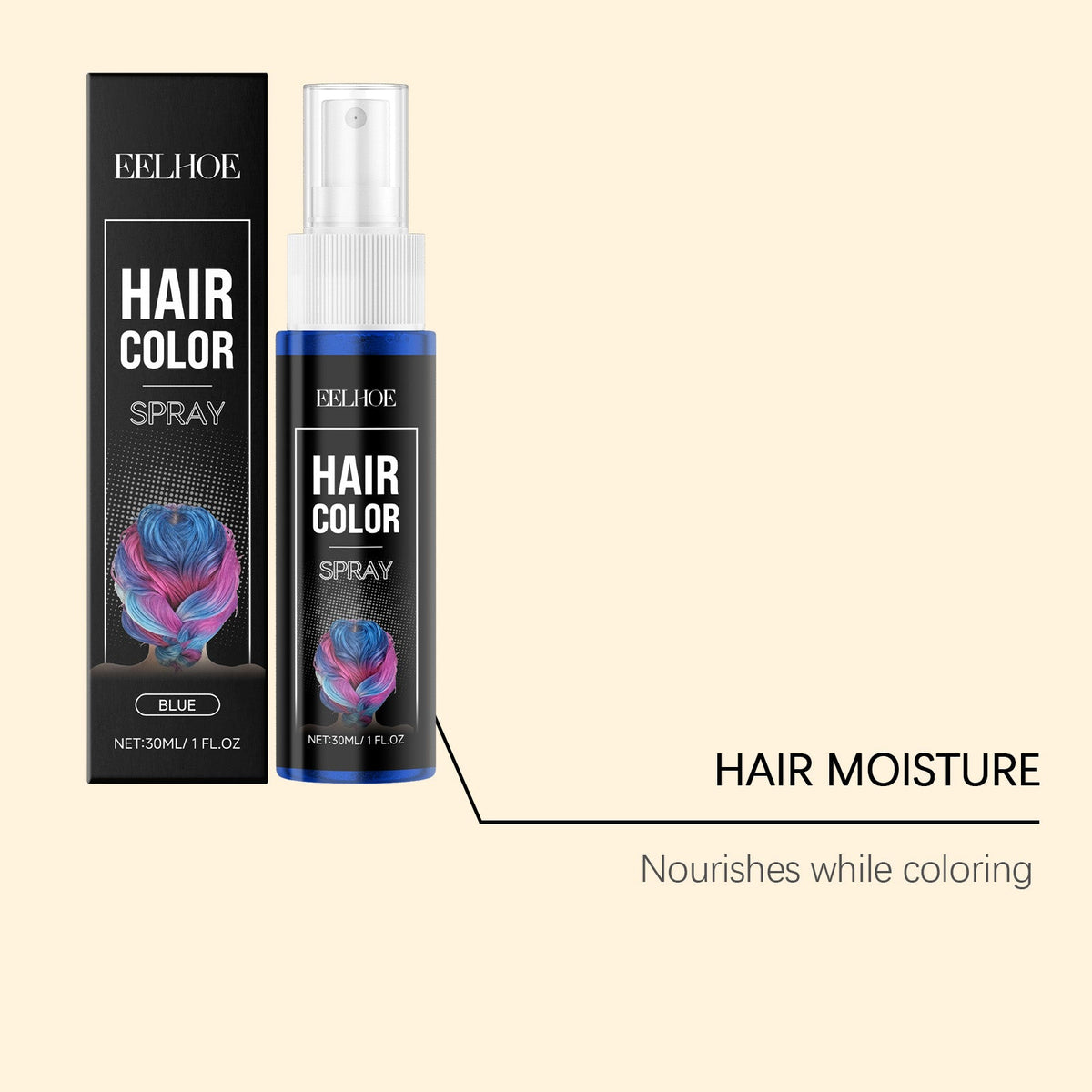 Blue Hair Dye Spray, Temporary Color-Changing, Moisturizing, Easy Washout ,30ml
