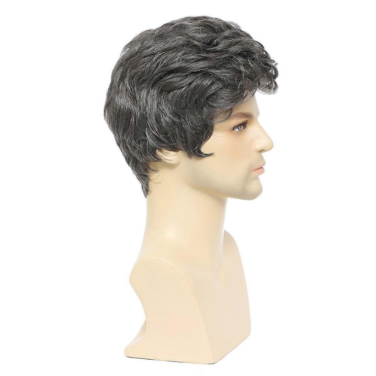 Men's Wigs Short Mens Grey Wig Layered Natural Hair Costume Halloween Heat Resistant Synthetic Wigs zxin