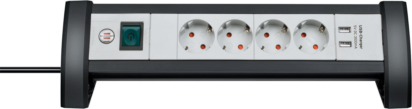 BRENNENSTUHL 1156250534 Premium-Office-Line Extension Socket With USB-Charger 4-way black/light grey 1.8m
