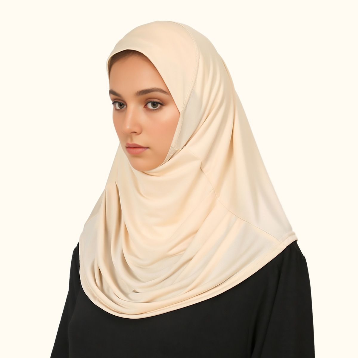 Khaki Hijab Scarf with Inner Cap Soft Drape Head Wrap Set