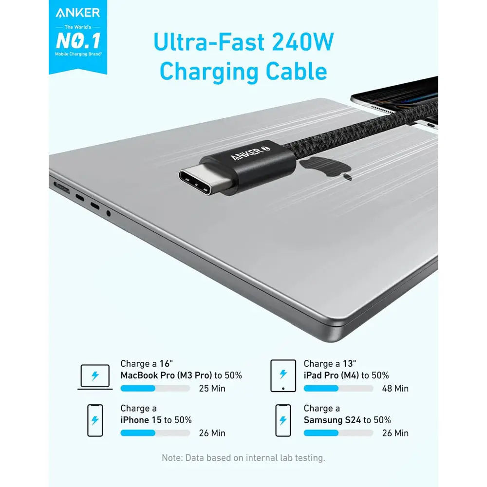 Anker USB-C to USB-C Cable 240W Fast Charging 6ft Dirt-Resistant, Black