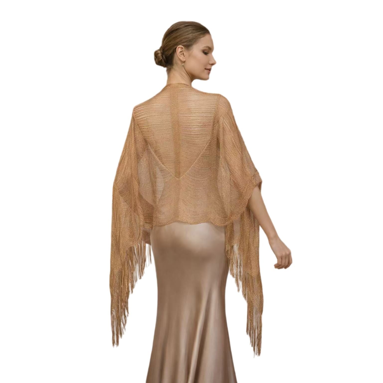Champagne Gold Fringe Shawl Wrap for Wedding & Evening