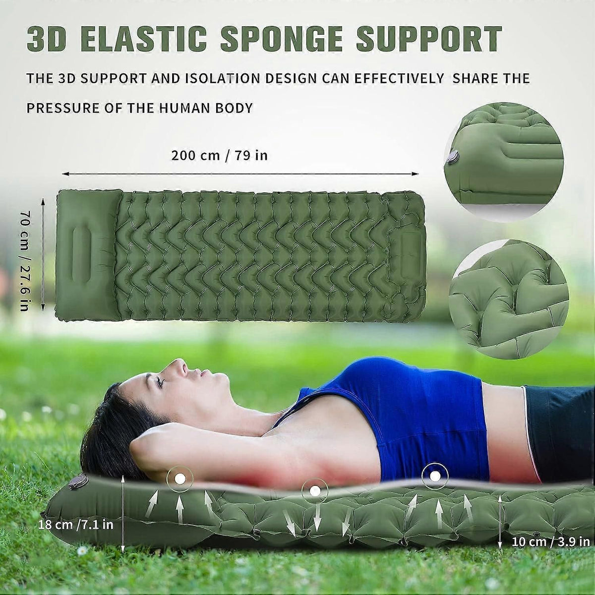 Inflatable Camping Sleeping Pad with Built In Pump Pillow