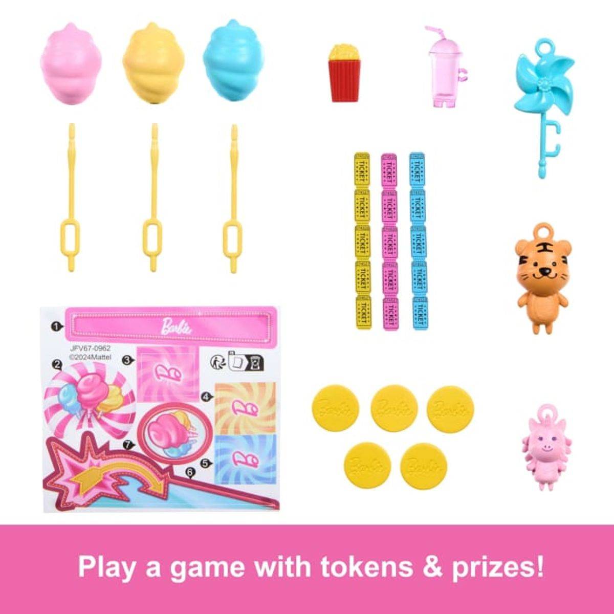 Barbie Mysteries, Beach Detectives Malibu Doll & Cotton Candy Game Booth Playset, 20+ Accessories with Prizes