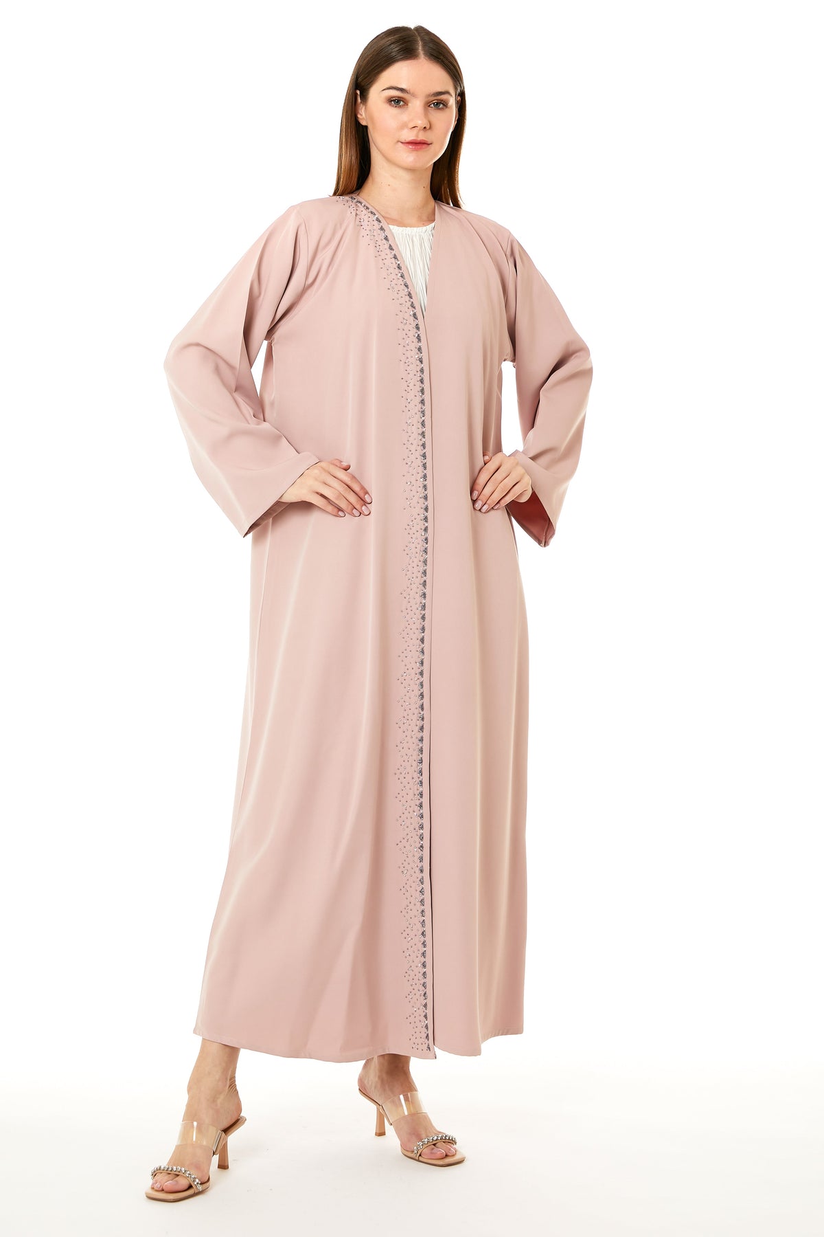 Pink Korean Nida Hand Embellished Abaya