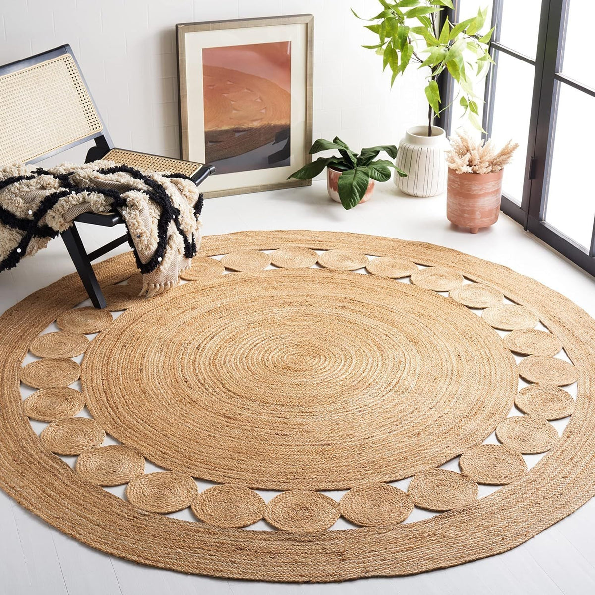 Round Jute Rug for Living Room | Handwoven Braided Area Rug | Available in Multiple Colors