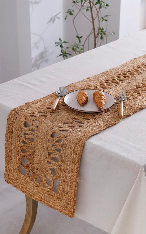 Handmade Eco Friendly Natural Jute Open Weave  Dining Table Runner For Home Decor