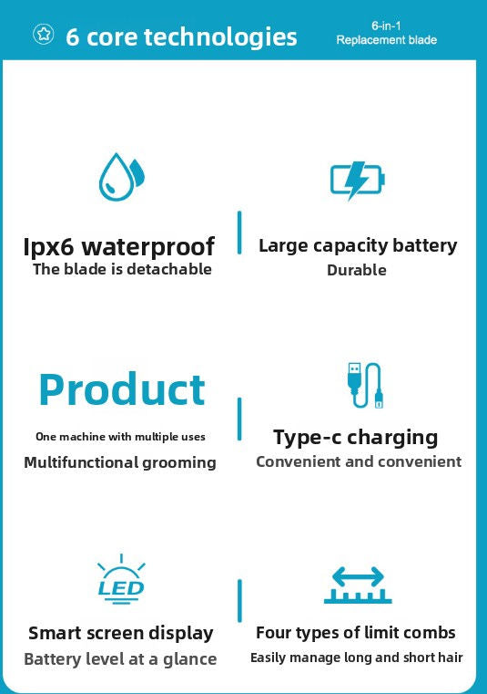 6-in-1 Waterproof Hair Clipper