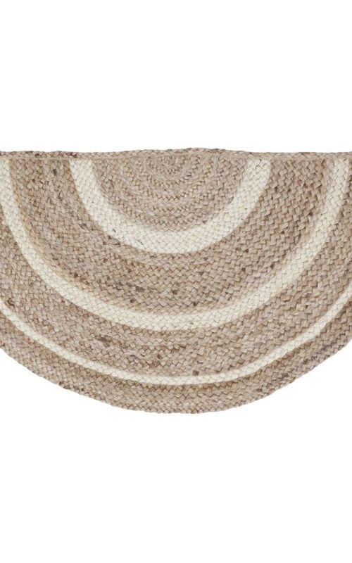 Reversible Braided Doorway Rug Eco-Friendly Half Circle 33" L for All Seasons (Beige/Black)