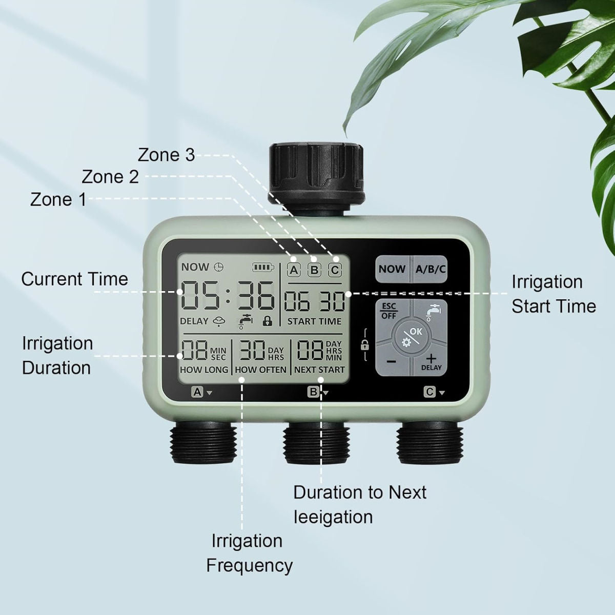 Digital Watering Timer, Battery-operated Programmable Garden Irrigation Timer with 3/4" Inlets Outlets for Garden Hose and Lawns