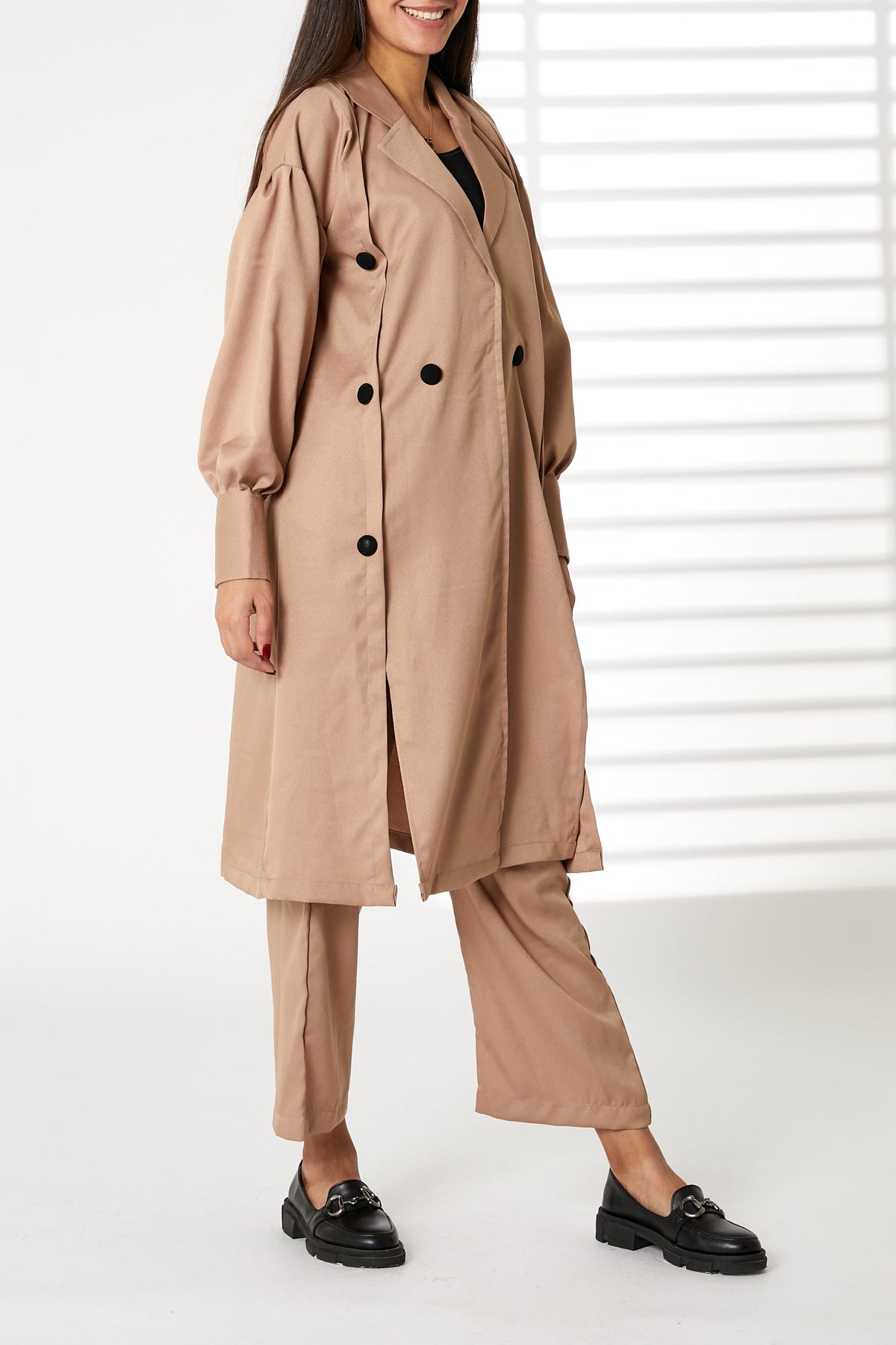 MOiSTREET Brown Mid Length Barbie Crepe Trench Coat Set