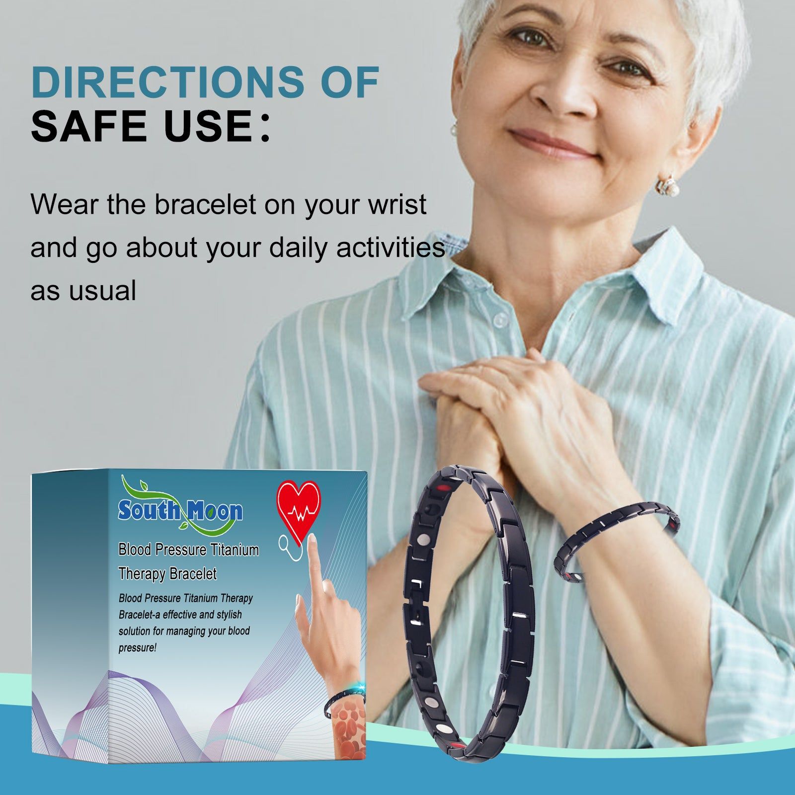 Blood Pressure Titanium Therapy Bracelet, Body Care, Stress Relief, Blood Sugar Balance ,1pcs