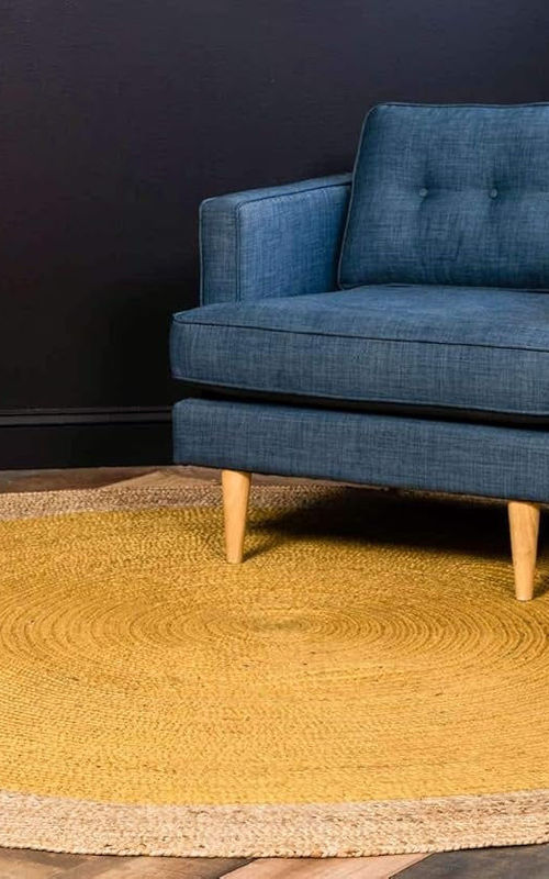 Handmade Natural Jute Yellow Round Area Rug with Natural Border – Eco-Friendly Braided Area Rug Floor Carpet