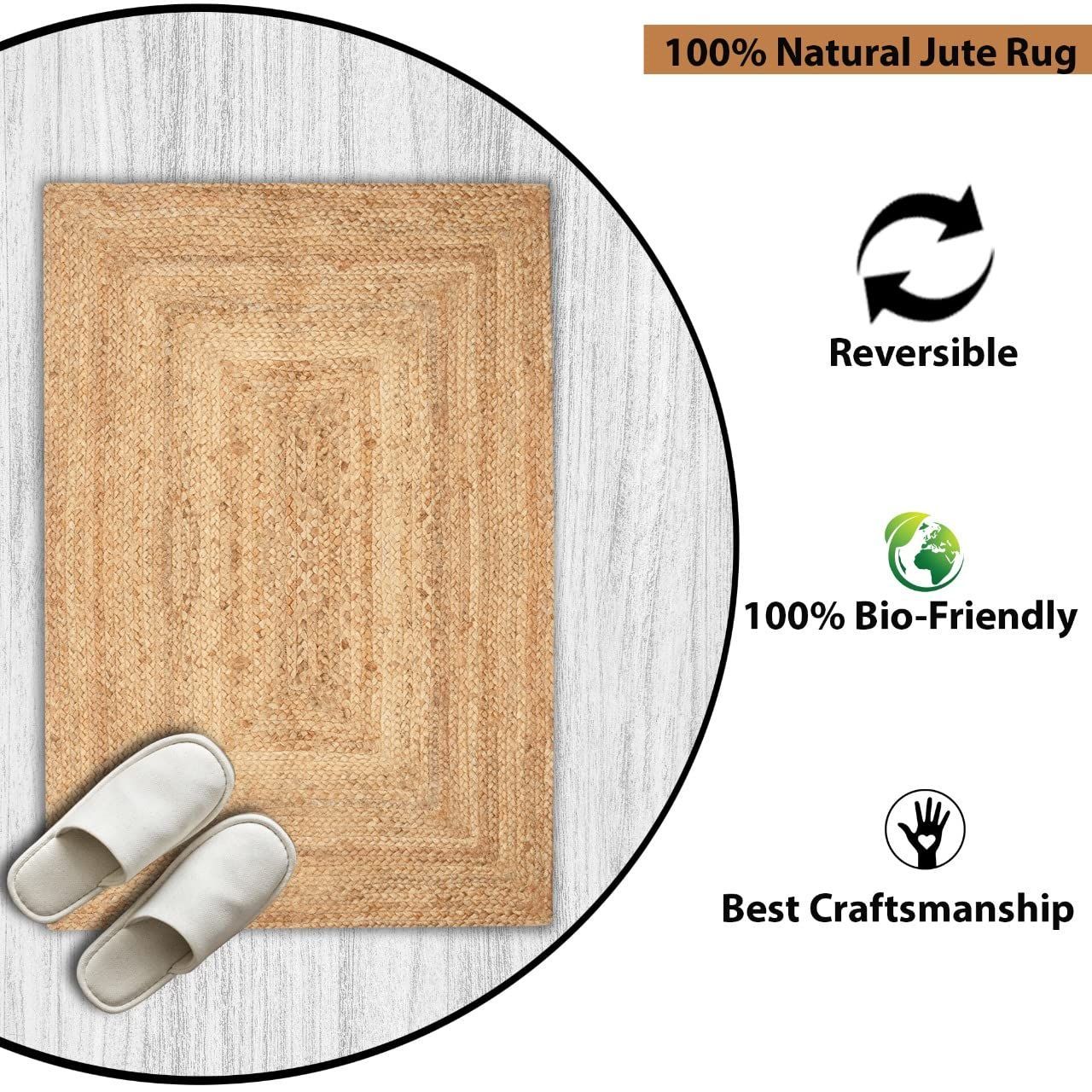 EX 100% Natural Jute Hand Woven Rug For Living Room